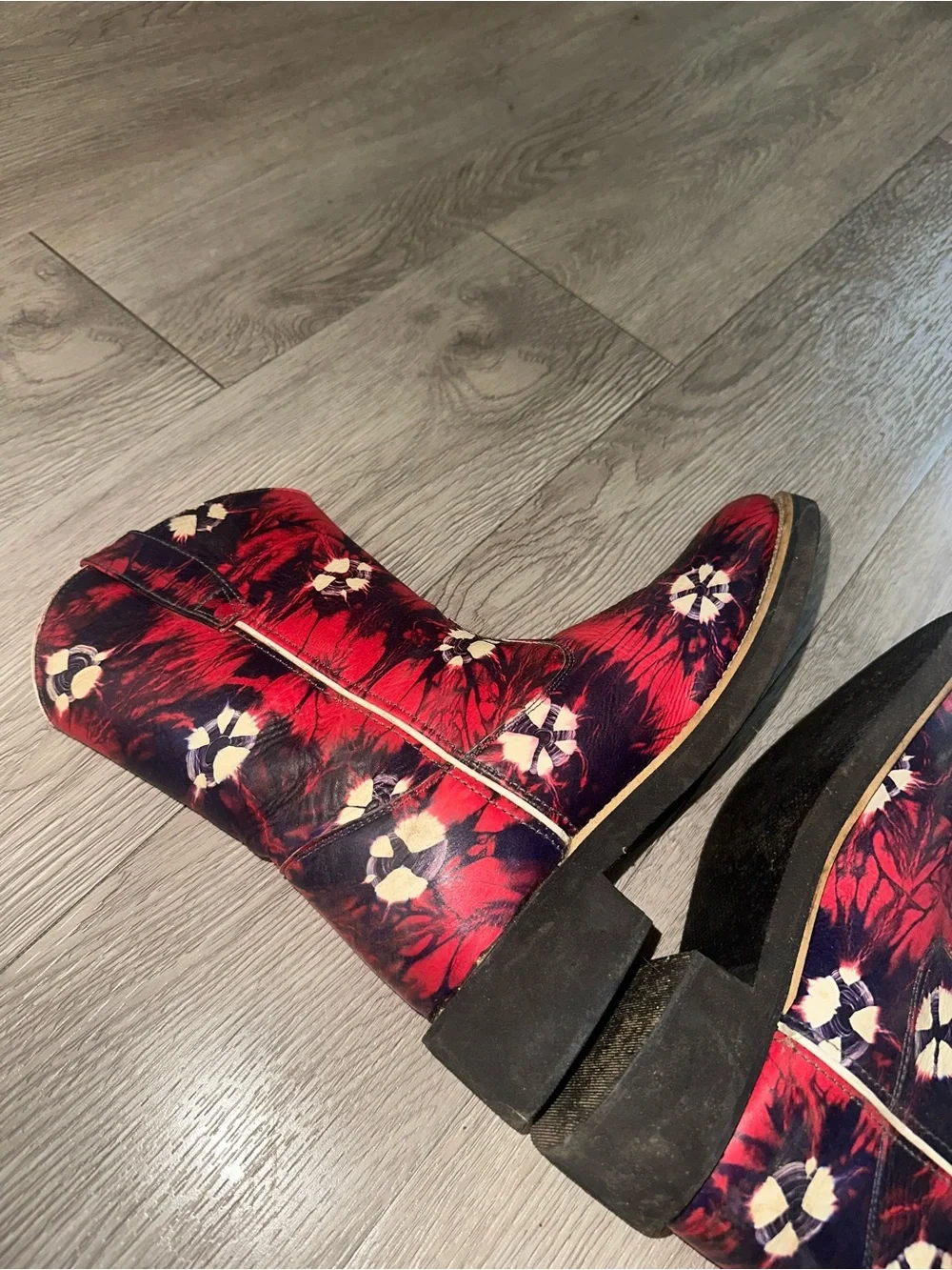 Cimarron Red Navy Leather Tie-Dye Roper Cowboy Boots Y 4.5